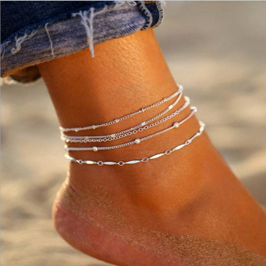 Stylish Simple And Versatile Anklets 5 Pieces Suit Combination - Mubimart