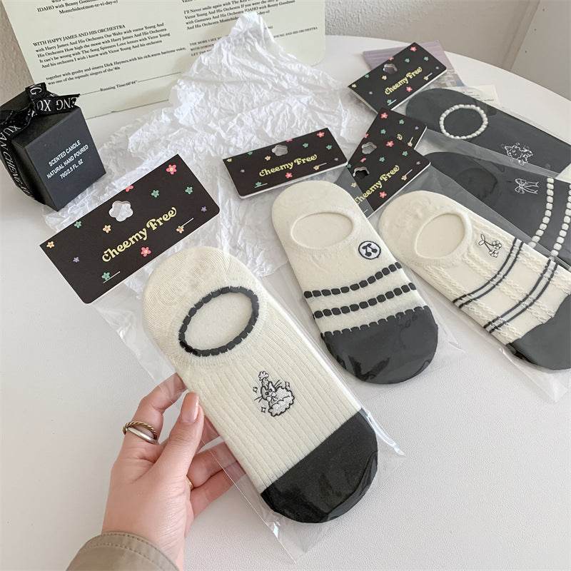 Black And White Cute Bubble Mouth Women's Low-cut Liners Socks Invisible - Mubimart