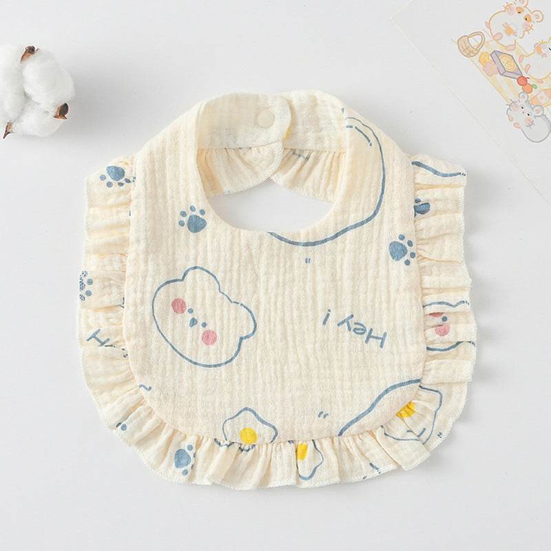 Baby Bib Ruffled Cotton Printed Gauze Lace Bib - Mubimart