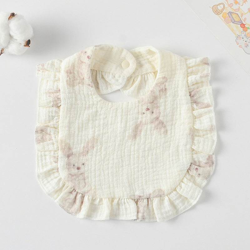 Baby Bib Ruffled Cotton Printed Gauze Lace Bib - Mubimart