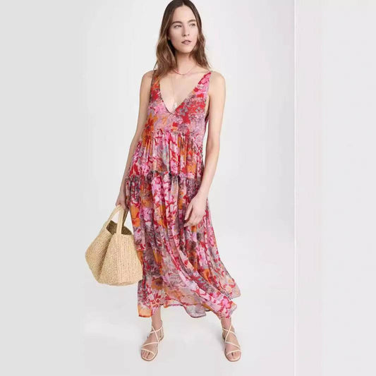 Women's Elegant Chiffon Printing Slip Dress - Mubimart