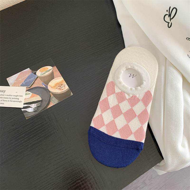 Geometric Pattern Love Stripe Rhombus Women's Low-cut Liners Socks Invisible - Mubimart