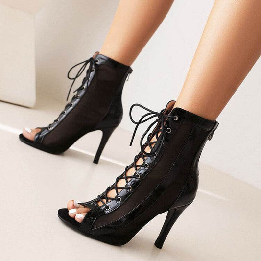 Peep Toe Strap Jazz High Heels - Mubimart