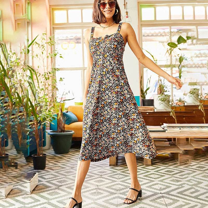 Women's Fashion Bohemian Printing Slip Dress - Mubimart