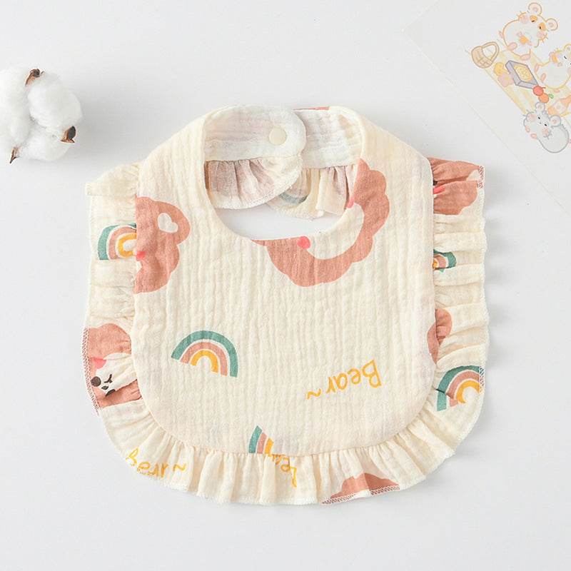 Baby Bib Ruffled Cotton Printed Gauze Lace Bib - Mubimart