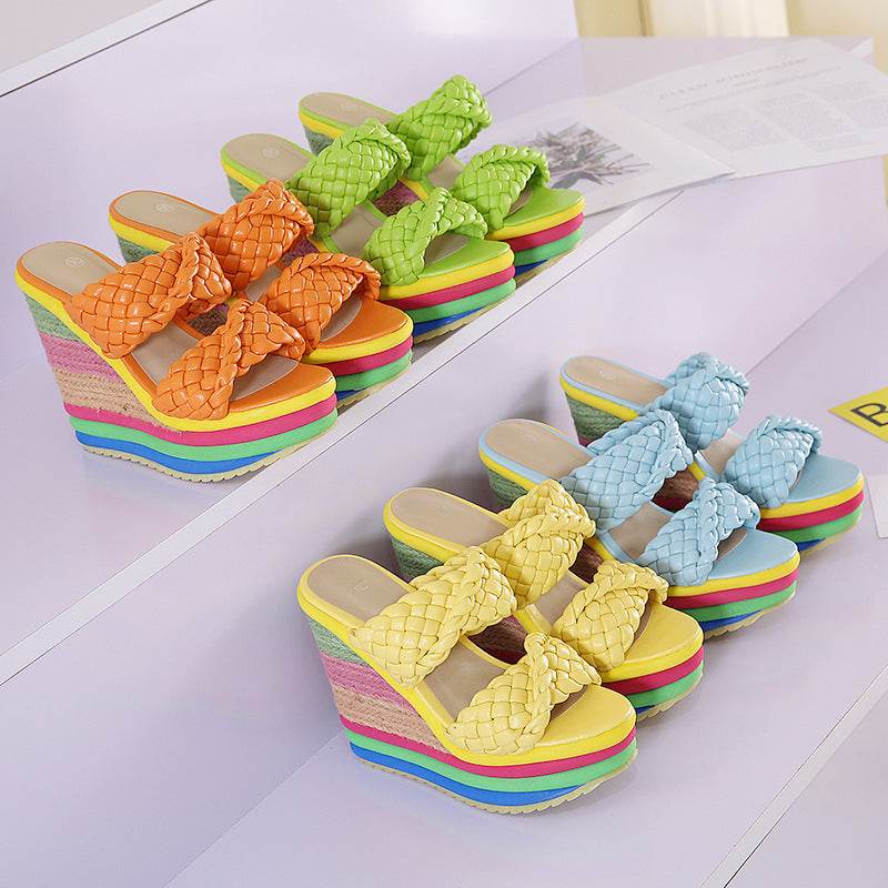 Women's Wedge Rainbow Sandals - Mubimart