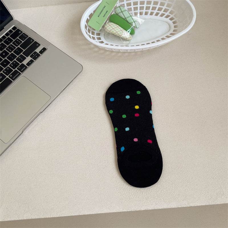 Women's Colored Polka Dot Cotton Low Cut Socks - Mubimart