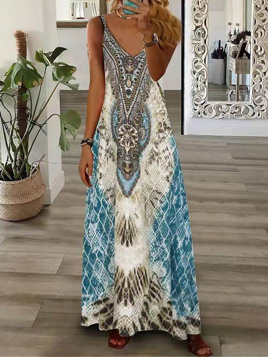 Slim Feather Positioning Printing Slip Dress - Mubimart