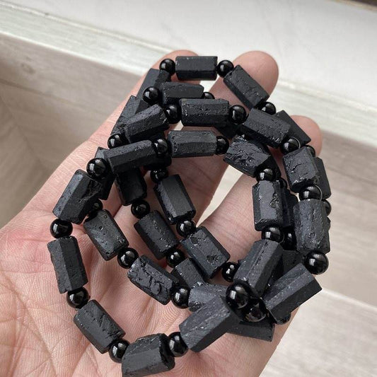 Natural Raw Gemstone Black Tourmaline Bracelet For Men And Women - Mubimart