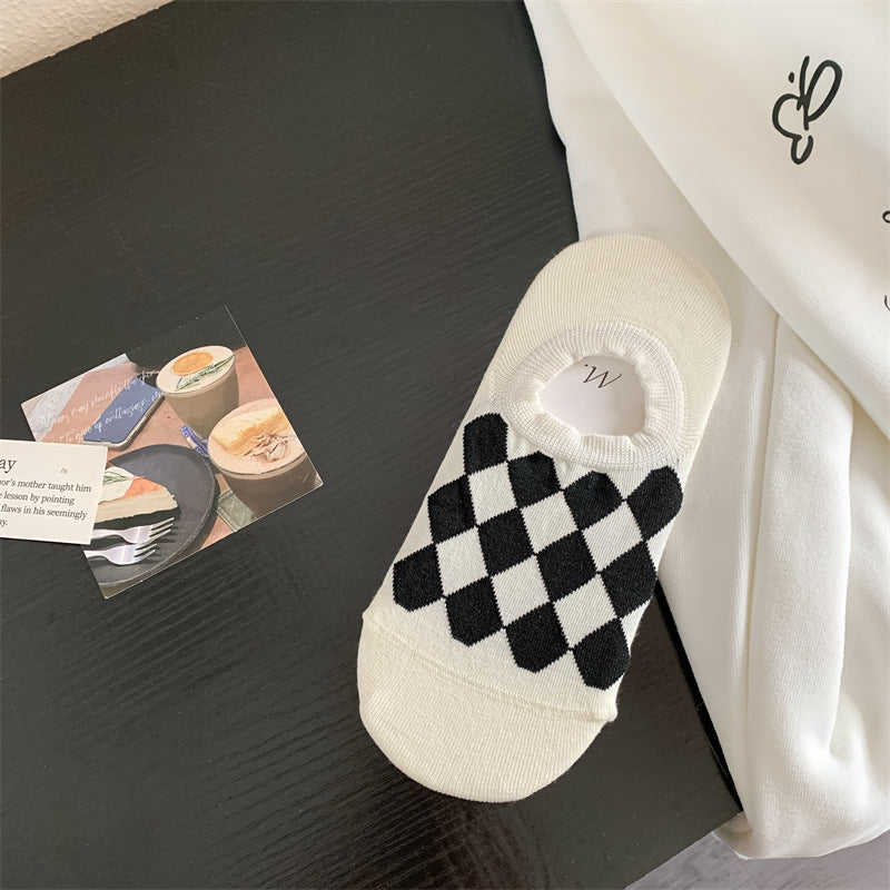 Geometric Pattern Love Stripe Rhombus Women's Low-cut Liners Socks Invisible - Mubimart -  