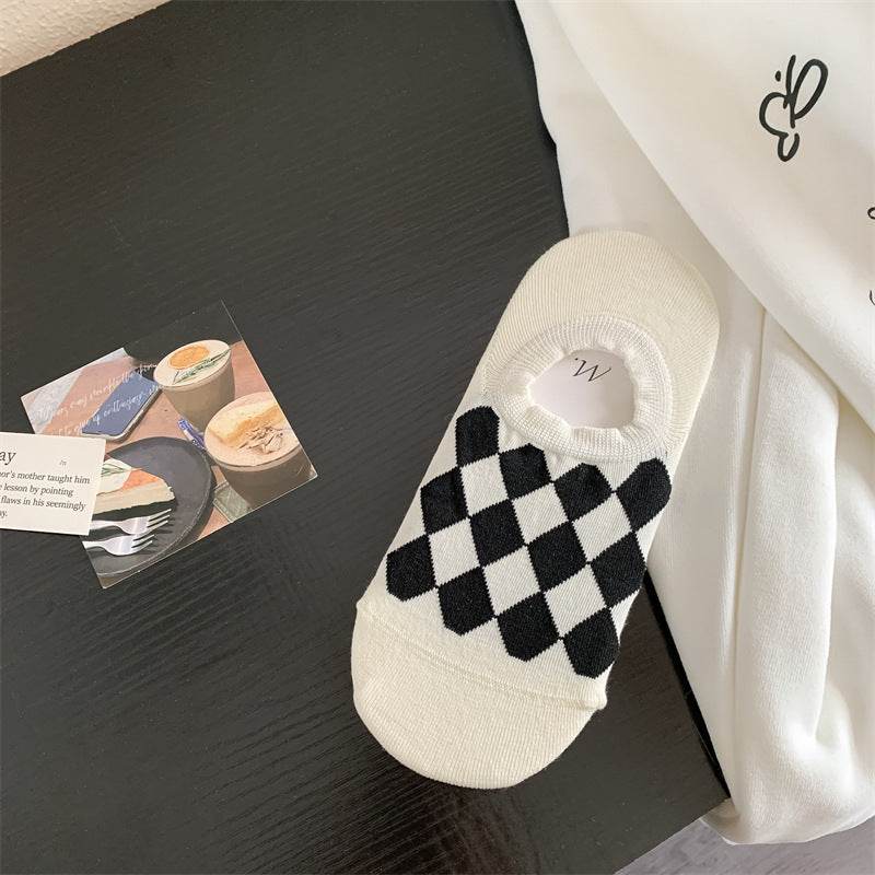 Geometric Pattern Love Stripe Rhombus Women's Low-cut Liners Socks Invisible - Mubimart