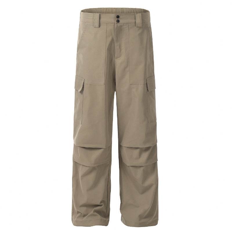 Khaki Pleated Loose Straight Casual Trousers - Mubimart
