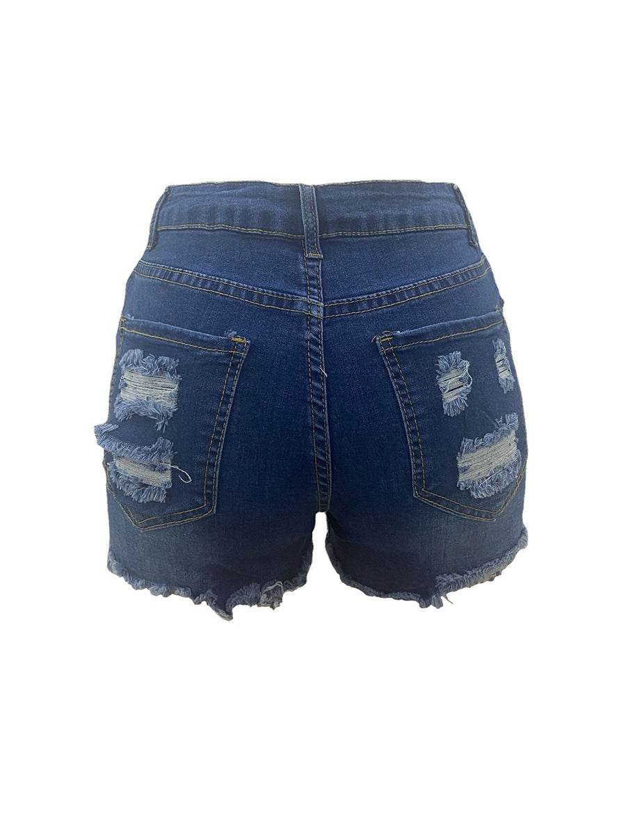 High Elastic Ripped Jeans Denim Shorts For Women - Mubimart