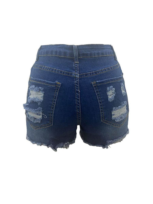High Elastic Ripped Jeans Denim Shorts For Women - Mubimart