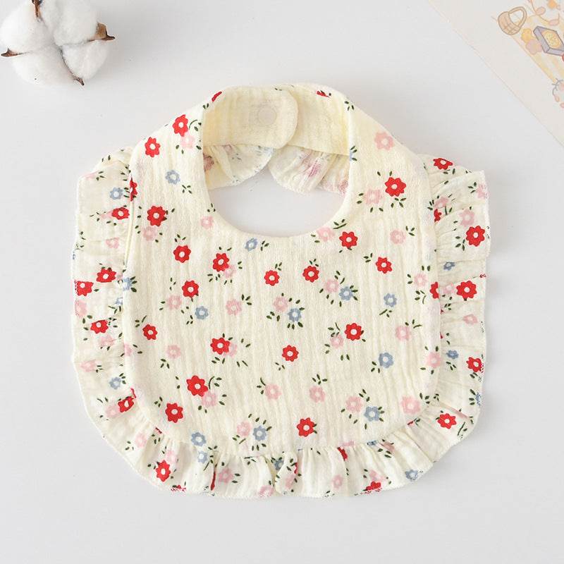 Baby Bib Ruffled Cotton Printed Gauze Lace Bib - Mubimart