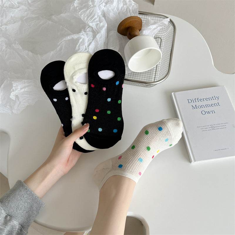 Women's Colored Polka Dot Cotton Low Cut Socks - Mubimart