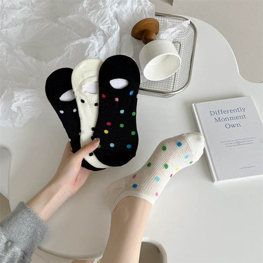 Women's Colored Polka Dot Cotton Low Cut Socks - Mubimart