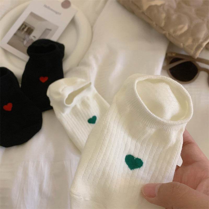 Love Pattern Cotton Women's Low-cut Liners Socks Female Invisible Socks - Mubimart