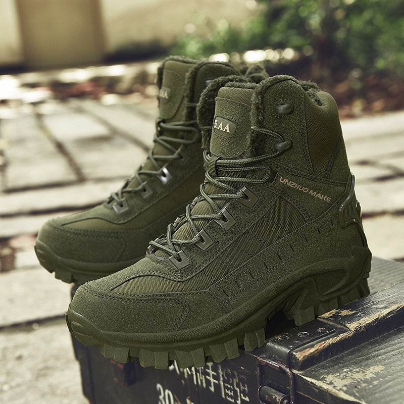 Combat Boots Winter Fleece-lined Warm Snow Boots Men - Mubimart