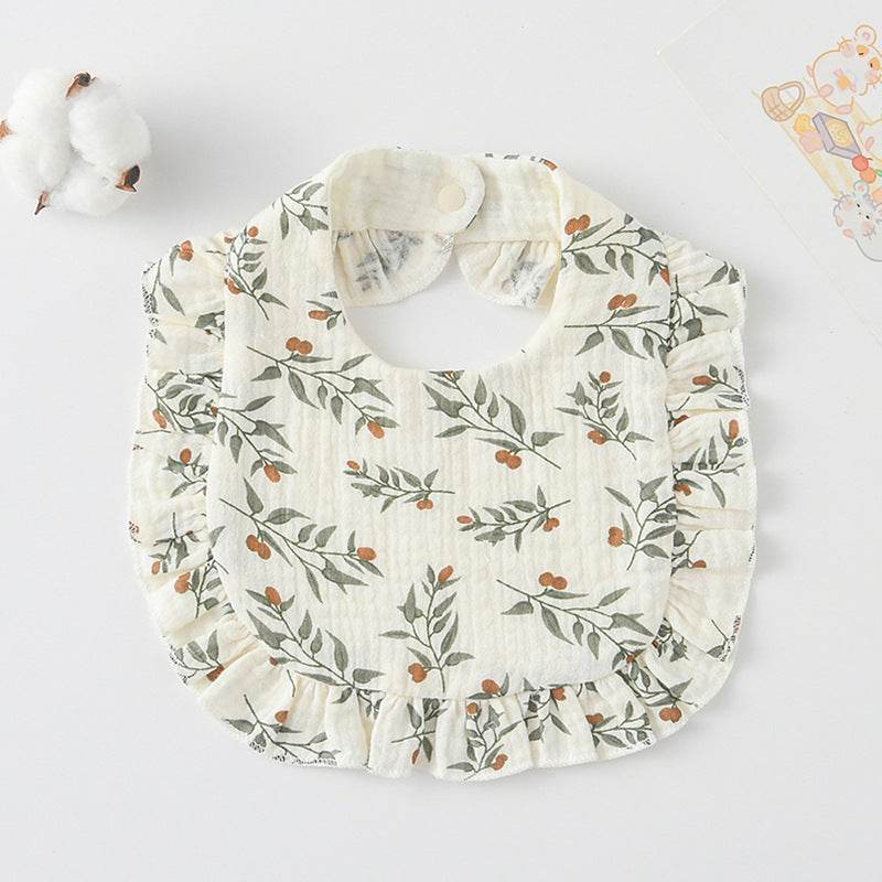 Baby Bib Ruffled Cotton Printed Gauze Lace Bib - Mubimart
