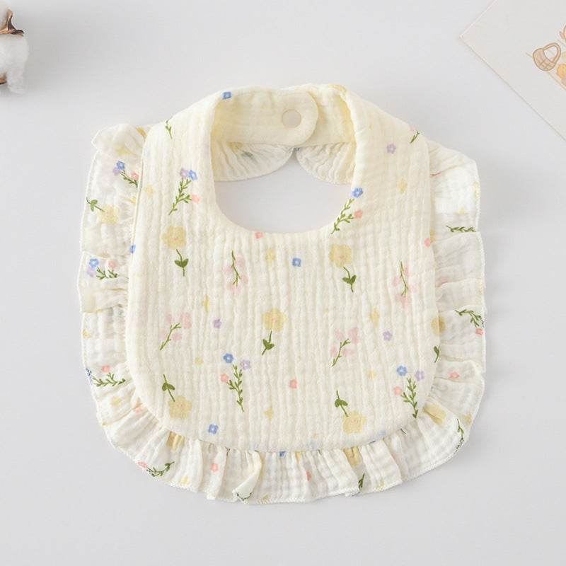 Baby Bib Ruffled Cotton Printed Gauze Lace Bib - Mubimart