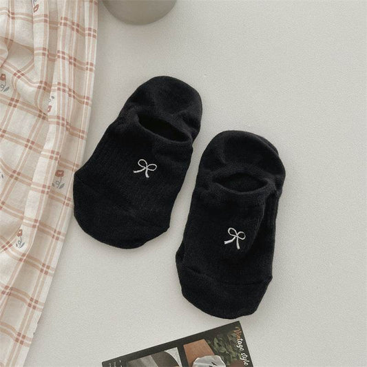 Bow Embroidery Cotton Women's Low-cut Liners Socks - Mubimart