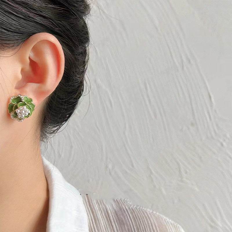Sterling Silver Needle High-grade Temperament Camellia Pearl Ear Studs - Mubimart