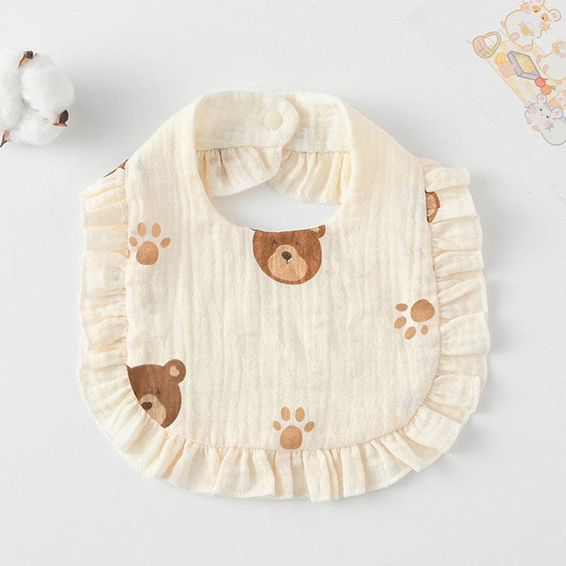 Baby Bib Ruffled Cotton Printed Gauze Lace Bib - Mubimart