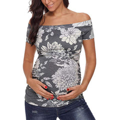 Off Shoulder Short Sleeve Side Ruched Pregnancy T-Shirt Classic Summer Clothes Pregnant Mama - Mubimart - Maternity Cloth 