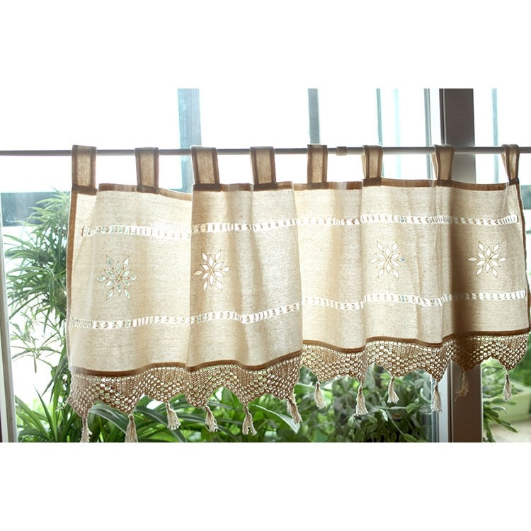 Old Coarse Cotton Linen Crochet Coffee Rod Curtain - Mubimart -  