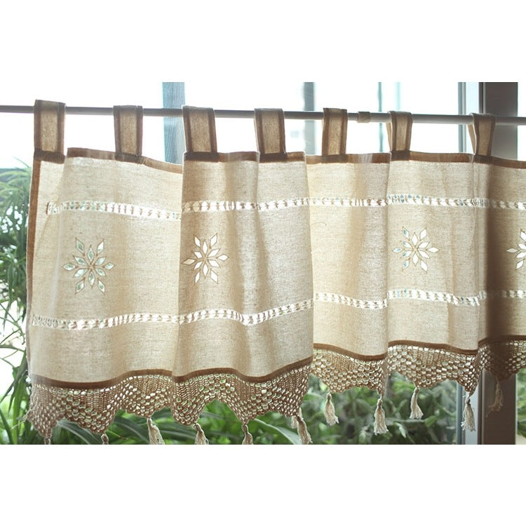 Old Coarse Cotton Linen Crochet Coffee Rod Curtain - Mubimart -  