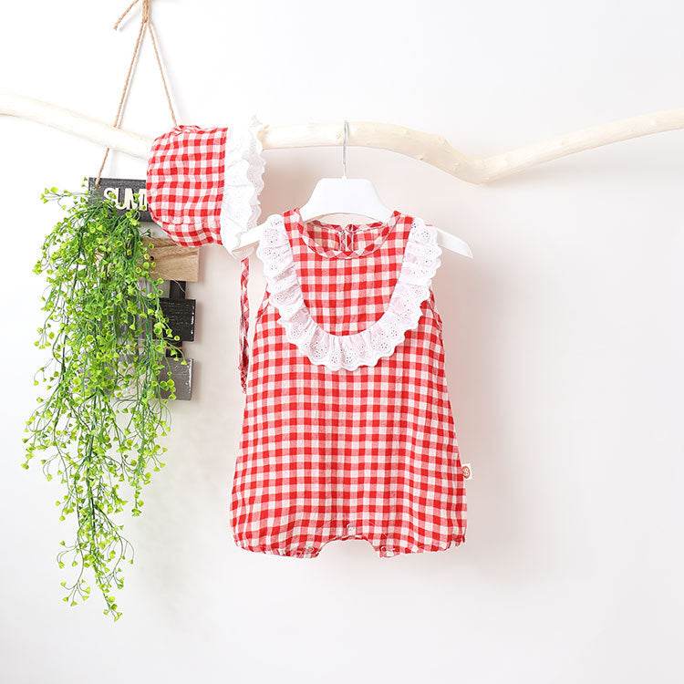 One-Piece Romper Baby Bag Shorts Romper Free Lace Hat - Mubimart