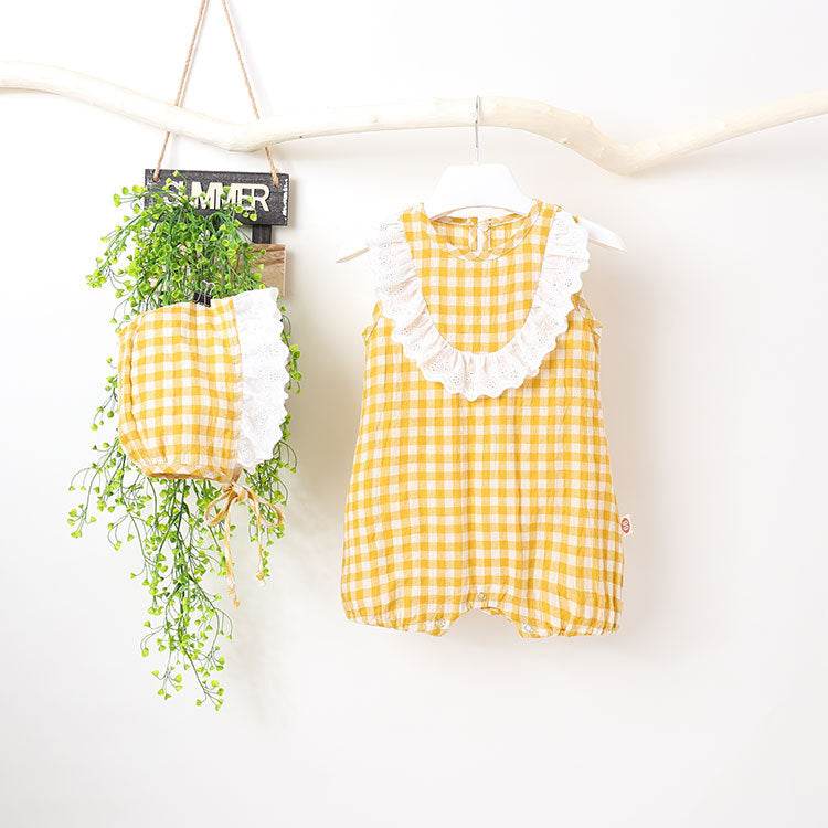 One-Piece Romper Baby Bag Shorts Romper Free Lace Hat - Mubimart