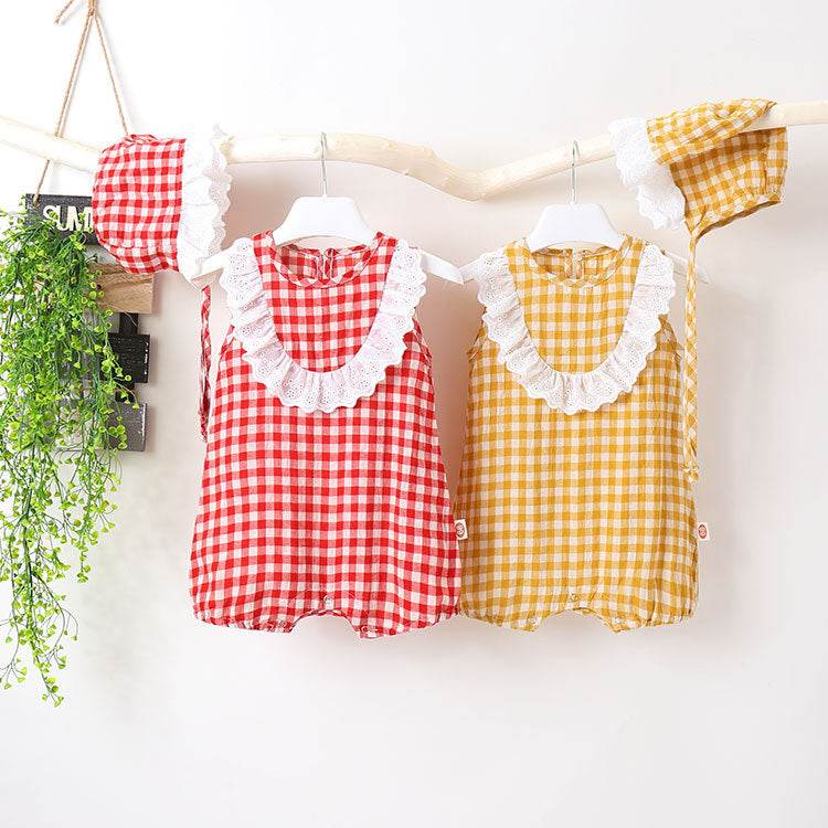 One-Piece Romper Baby Bag Shorts Romper Free Lace Hat - Mubimart