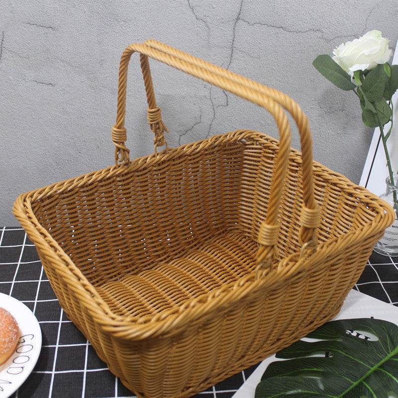 Outdoor Picnic Basket Imitating Rattan Woven Basket - Mubimart