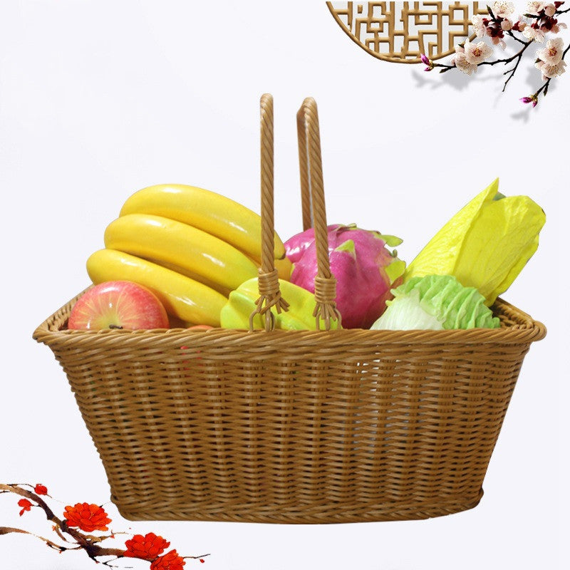 Outdoor Picnic Basket Imitating Rattan Woven Basket - Mubimart -  