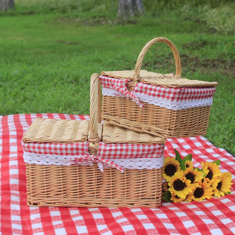 Outdoor Picnic Basket Wicker Hand Basket With Cover - Mubimart