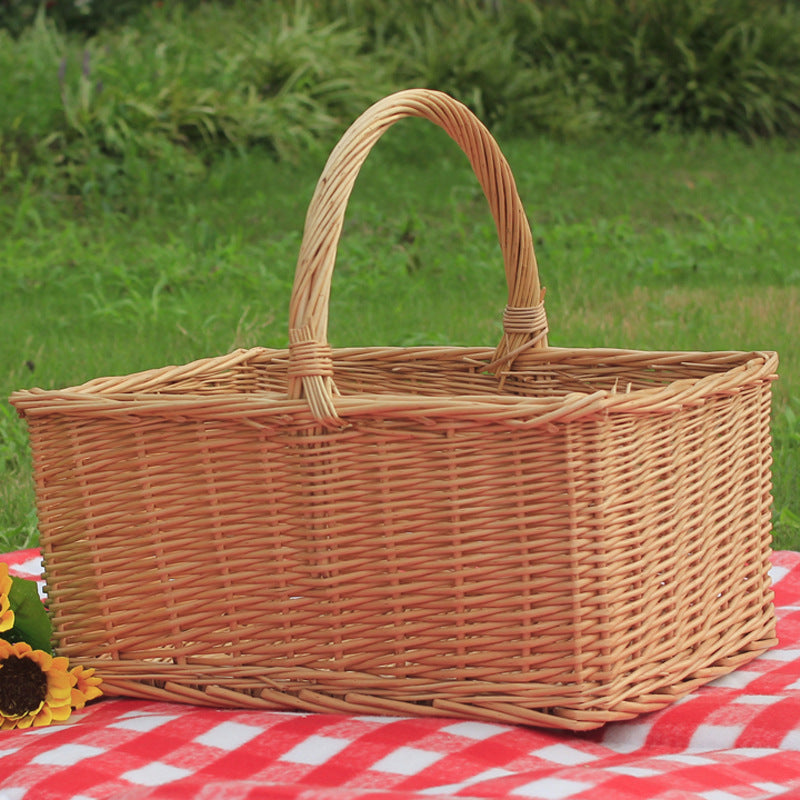 Outdoor Picnic Basket Wicker Hand Basket With Cover - Mubimart -  