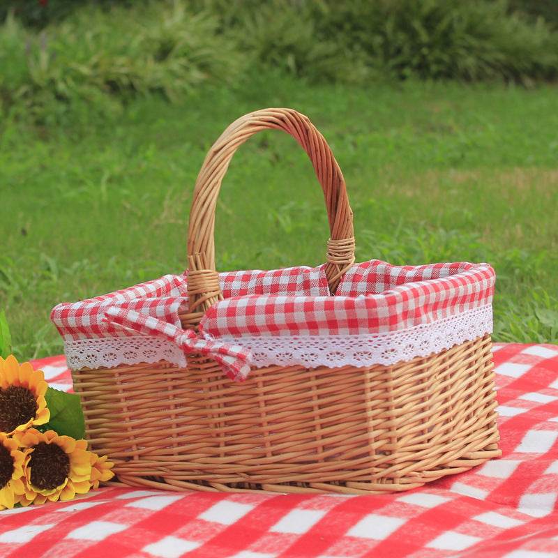Outdoor Picnic Basket Wicker Hand Basket With Cover - Mubimart
