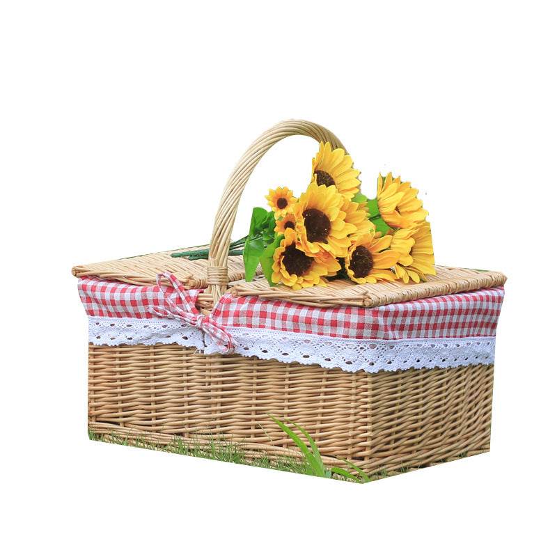 Outdoor Picnic Basket Wicker Hand Basket With Cover - Mubimart