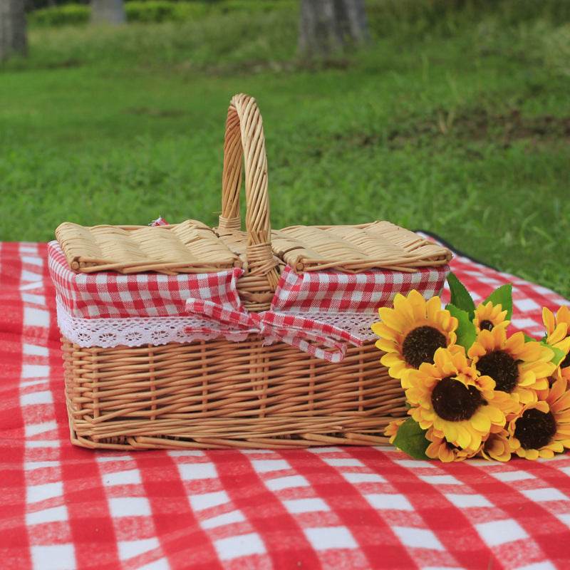 Outdoor Picnic Basket Wicker Hand Basket With Cover - Mubimart