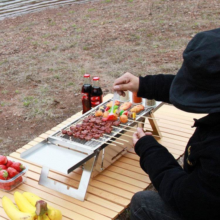Outdoor Thickened Fold Stainless Steel Barbecue Grill - Mubimart