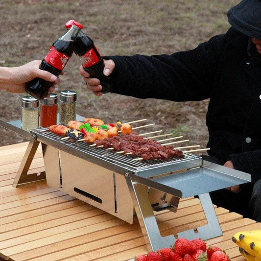 Outdoor Thickened Fold Stainless Steel Barbecue Grill - Mubimart