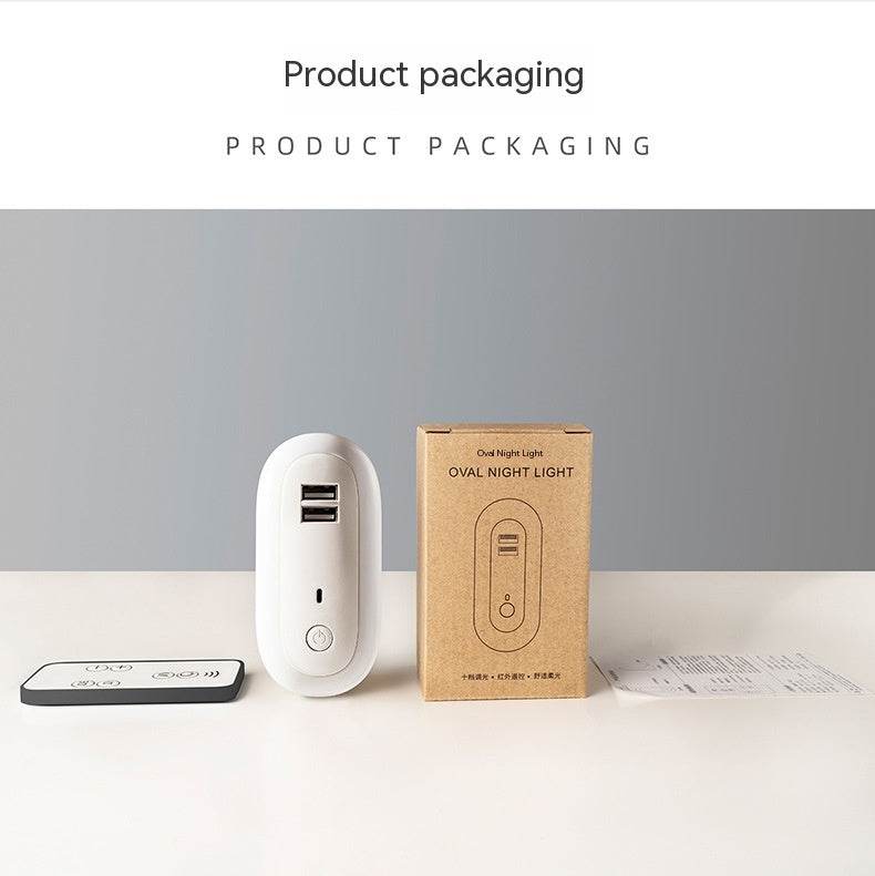 Oval Small Night Lamp With Dual USB Charging Port Remote Control Timing Plug-in Wall - Mubimart