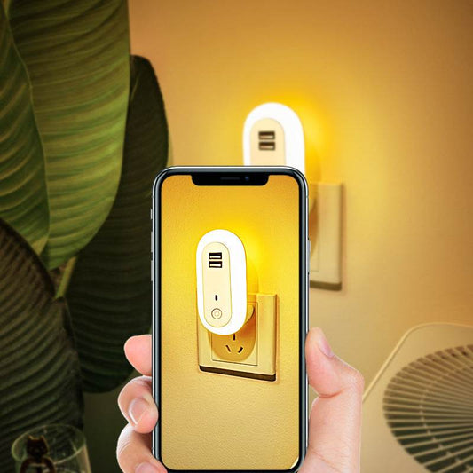 Oval Small Night Lamp With Dual USB Charging Port Remote Control Timing Plug-in Wall - Mubimart