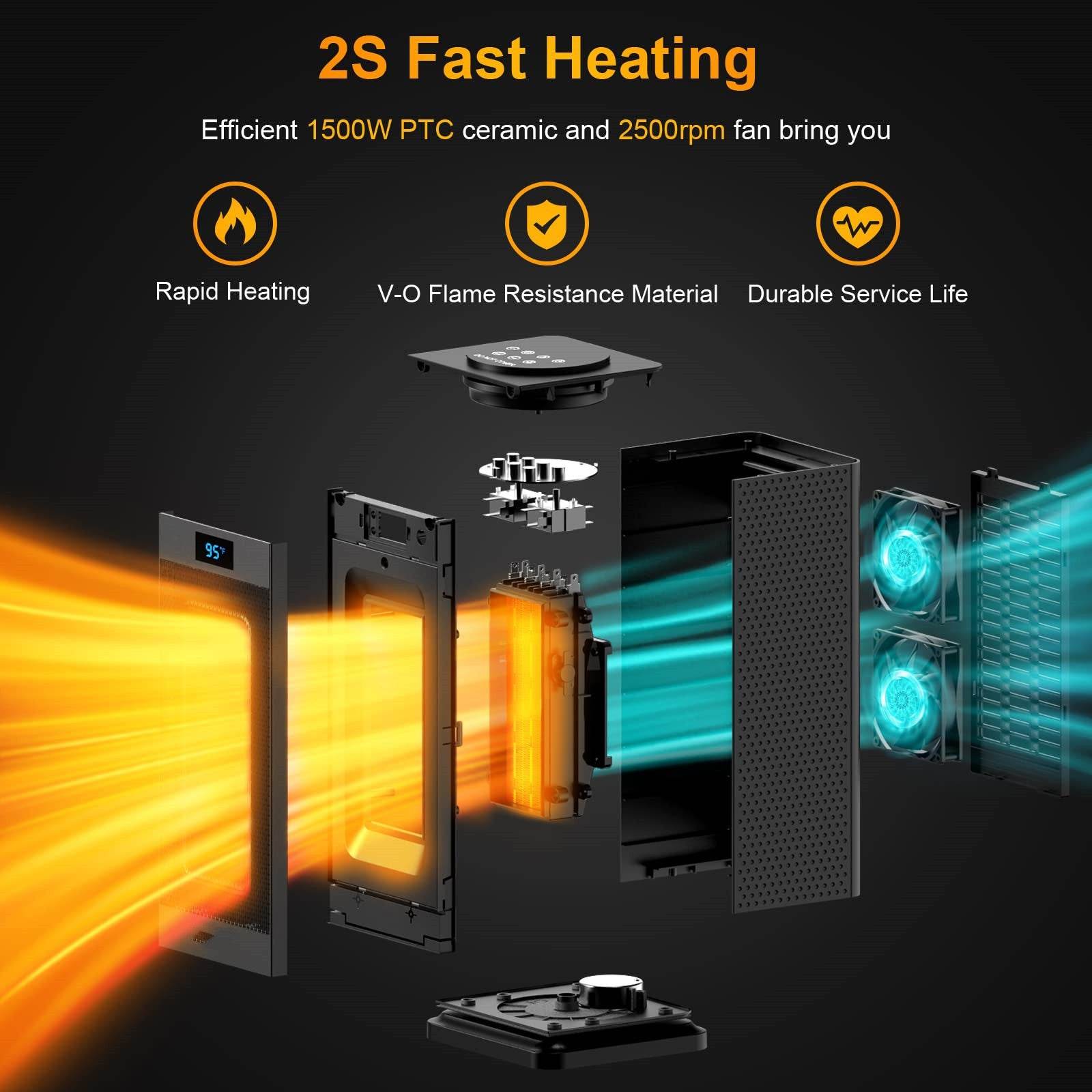 PTC Household Touch Screen Shaking Head Small Heater Vertical Mute - Mubimart