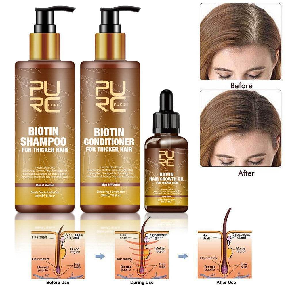 PURC Hair Care Ginger Biotin Three-piece Shampoo Conditioner Repair Dry And Frizz Essential Oil - Mubimart