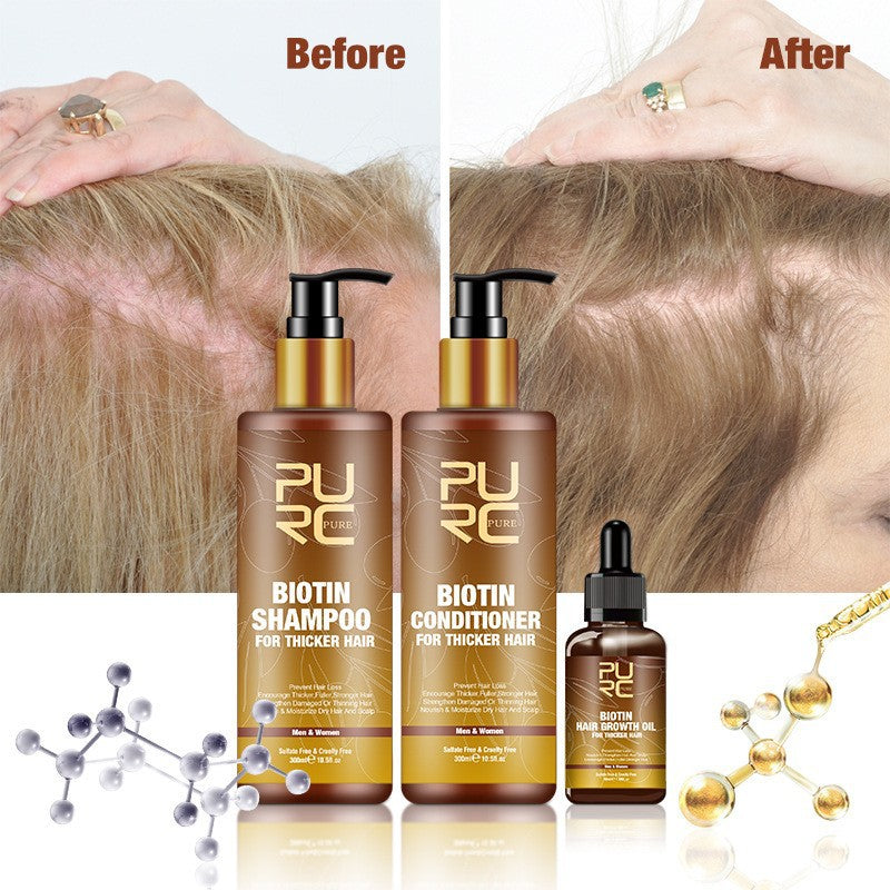 PURC Hair Care Ginger Biotin Three-piece Shampoo Conditioner Repair Dry And Frizz Essential Oil - Mubimart -  