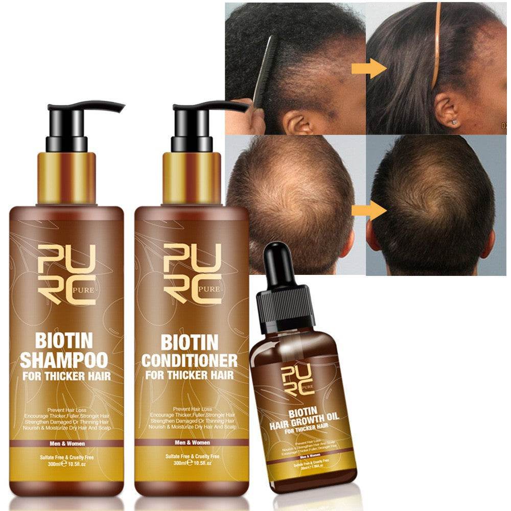 PURC Hair Care Ginger Biotin Three-piece Shampoo Conditioner Repair Dry And Frizz Essential Oil - Mubimart