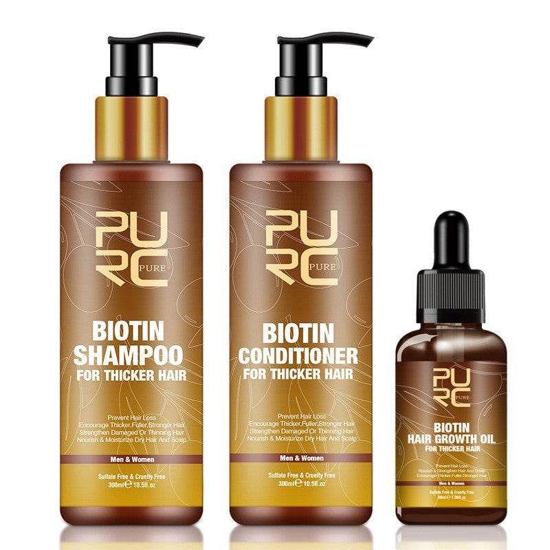 PURC Hair Care Ginger Biotin Three-piece Shampoo Conditioner Repair Dry And Frizz Essential Oil - Mubimart